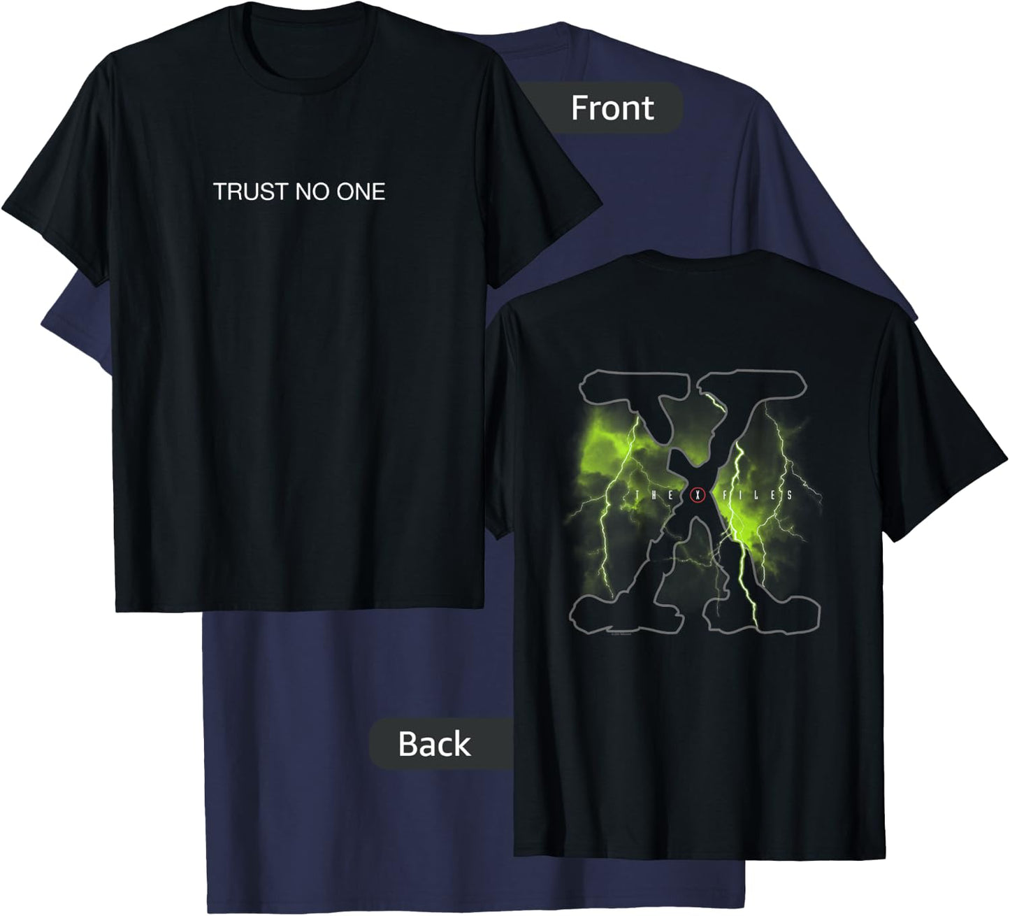 The X-Files Front and Back Trust No One with Logo 90's TV T-Shirt - T-Shirt | Navy