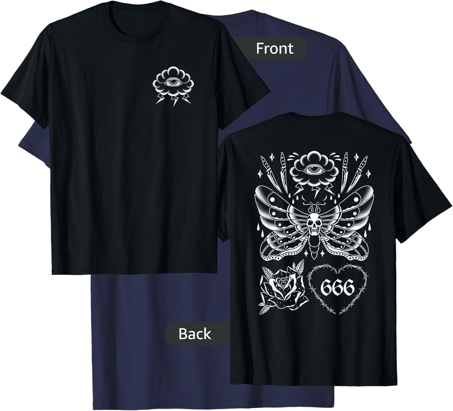 American Traditional Tattoo Edgy Vintage Old School Flash T-Shirt - T-Shirt | Navy