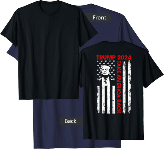Donald Trump 2024 Take America Back American Flag (ON Back) Kids Men T-Shirt - T-Shirt | Navy