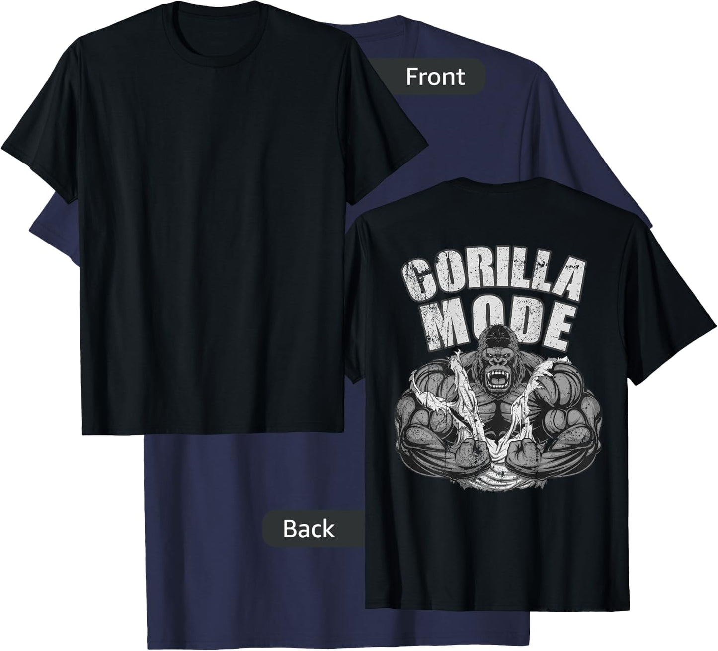 Gorilla Mode Gym Ape Fitness Coach Swole Monkey ON BACKSIDE T-Shirt - T-Shirt | Navy