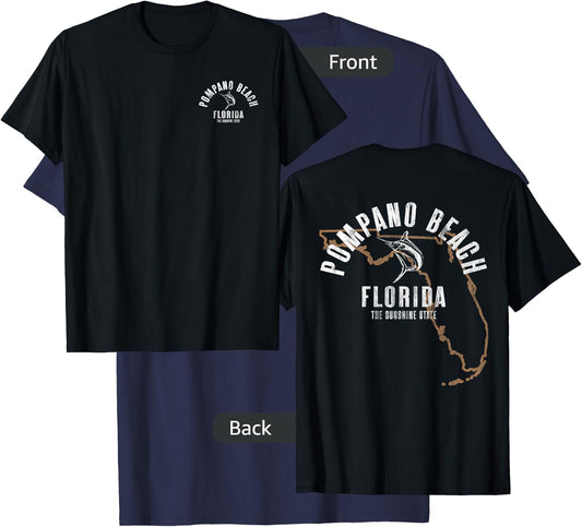 Pompano Beach Florida FL Retro Vintage Beach Front & Back T-Shirt - T-Shirt | Navy