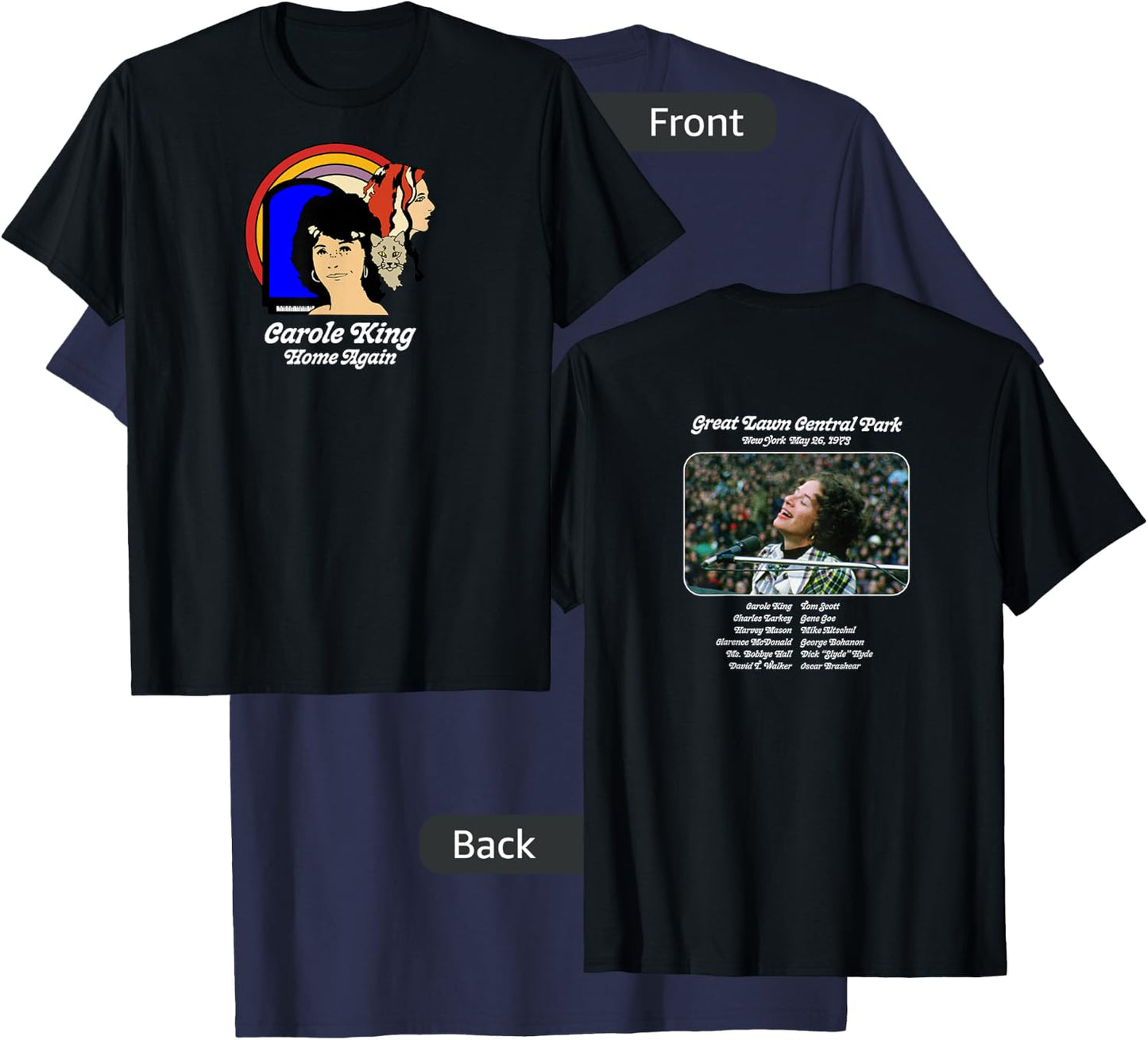 Carole King Home Again Tour 1973 Black T-Shirt - T-Shirt | Navy