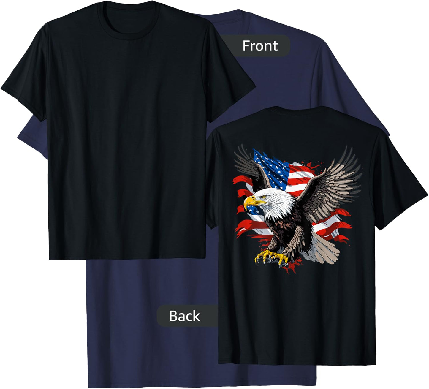 Patriotic American Bald Eagle and USA American Flag on back T-Shirt - T-Shirt | Navy