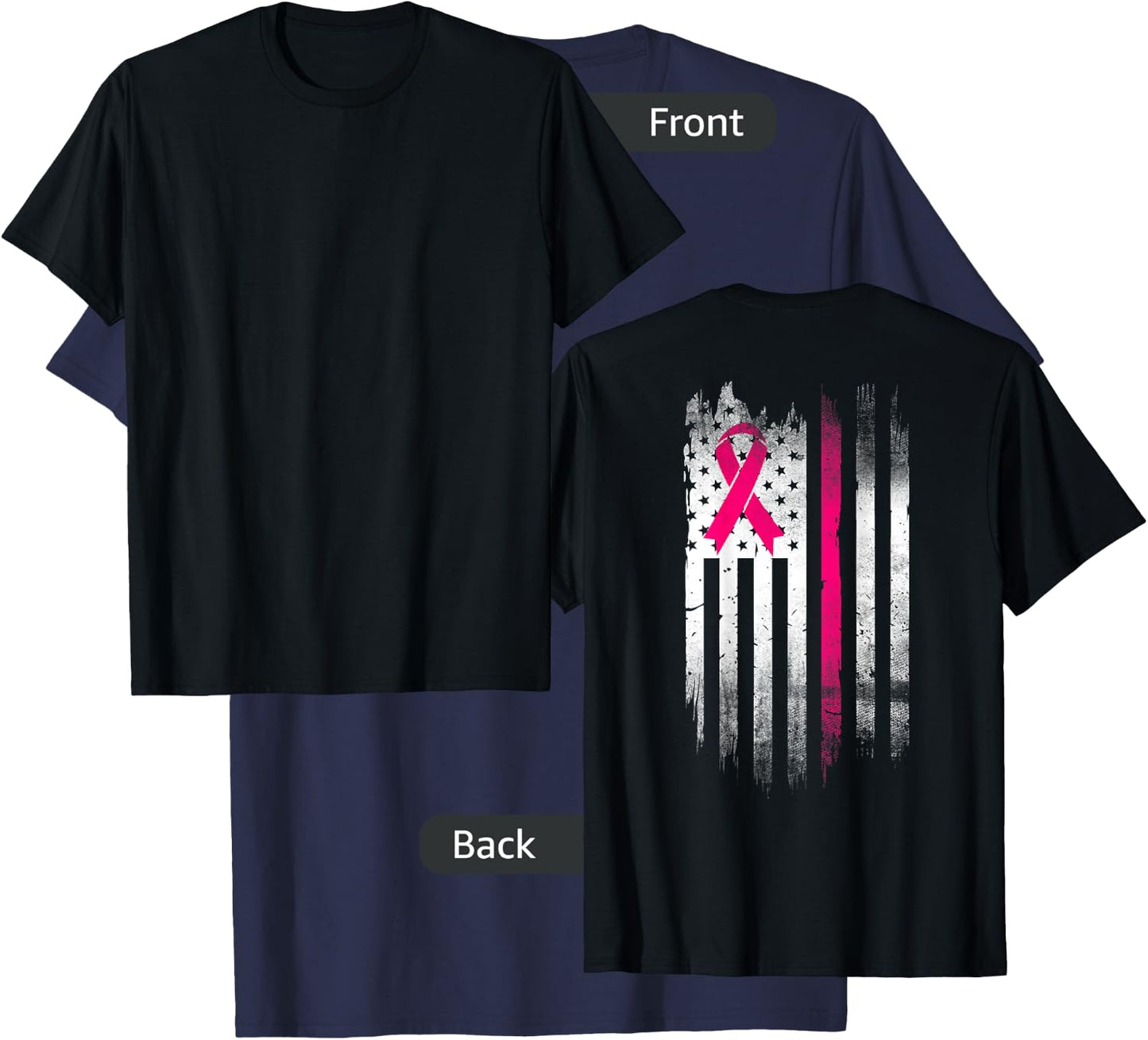 Breast Cancer Awareness Fight Pink Thing Ribbon USA flag T-Shirt - T-Shirt | Navy