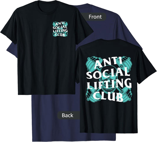 Anti Social Lifting Club: Barbells Crossed Skull (Mint) T-Shirt - T-Shirt | Navy