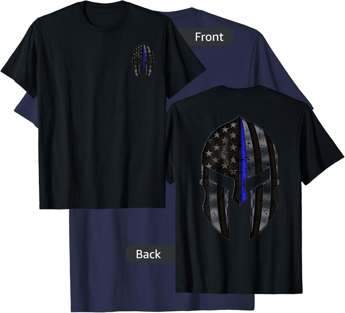 Spartan Mask American Flag Wit Thin Blue Line Kids Men T-Shirt - T-Shirt | Navy