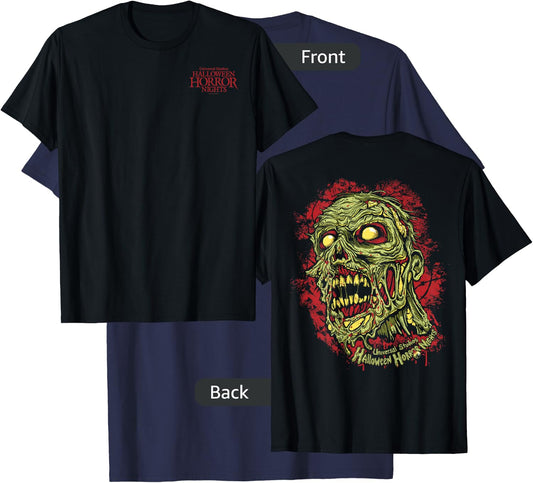 Halloween Horror Nights HHN Zombie Front & Back T-Shirt - T-Shirt | Navy