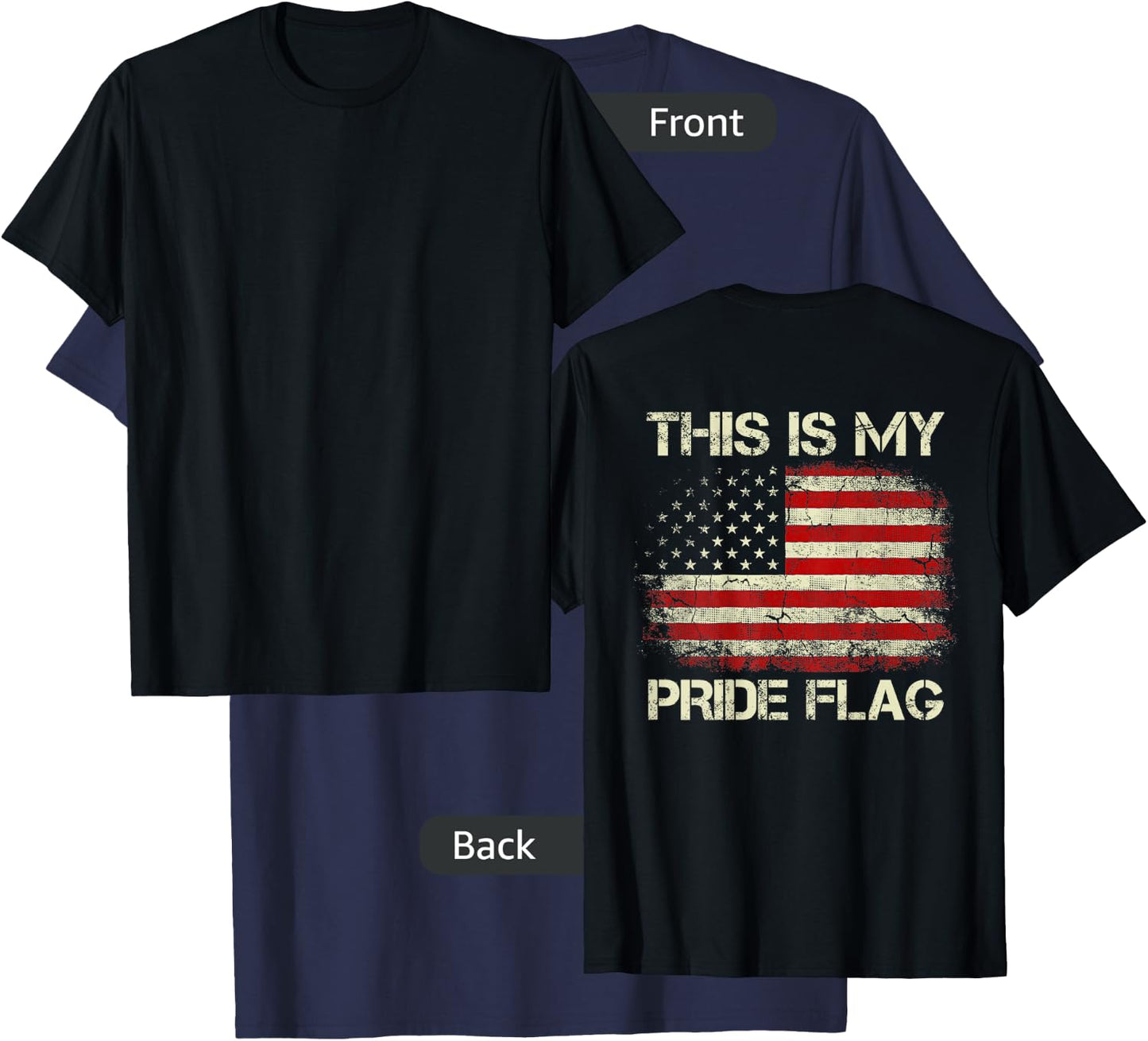 This is My Pride Flag 4th of July Patriotic USA Flag On Back T-Shirt - T-Shirt | Navy