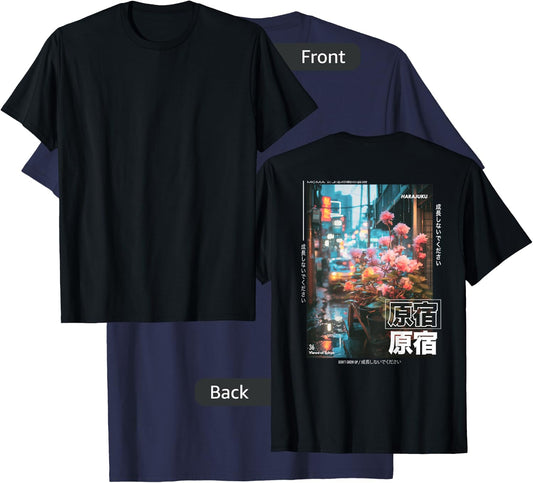 Japanese Streetwear Retro Aesthetic Harajuku BACK PRINT T-Shirt - T-Shirt | Navy
