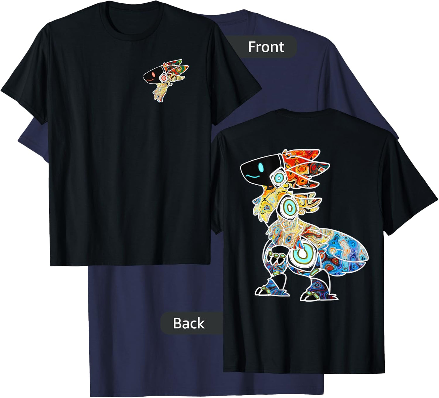 Protogen Fursuit Rainbow Swirl Furry Fursona Front and Back T-Shirt - T-Shirt | Navy