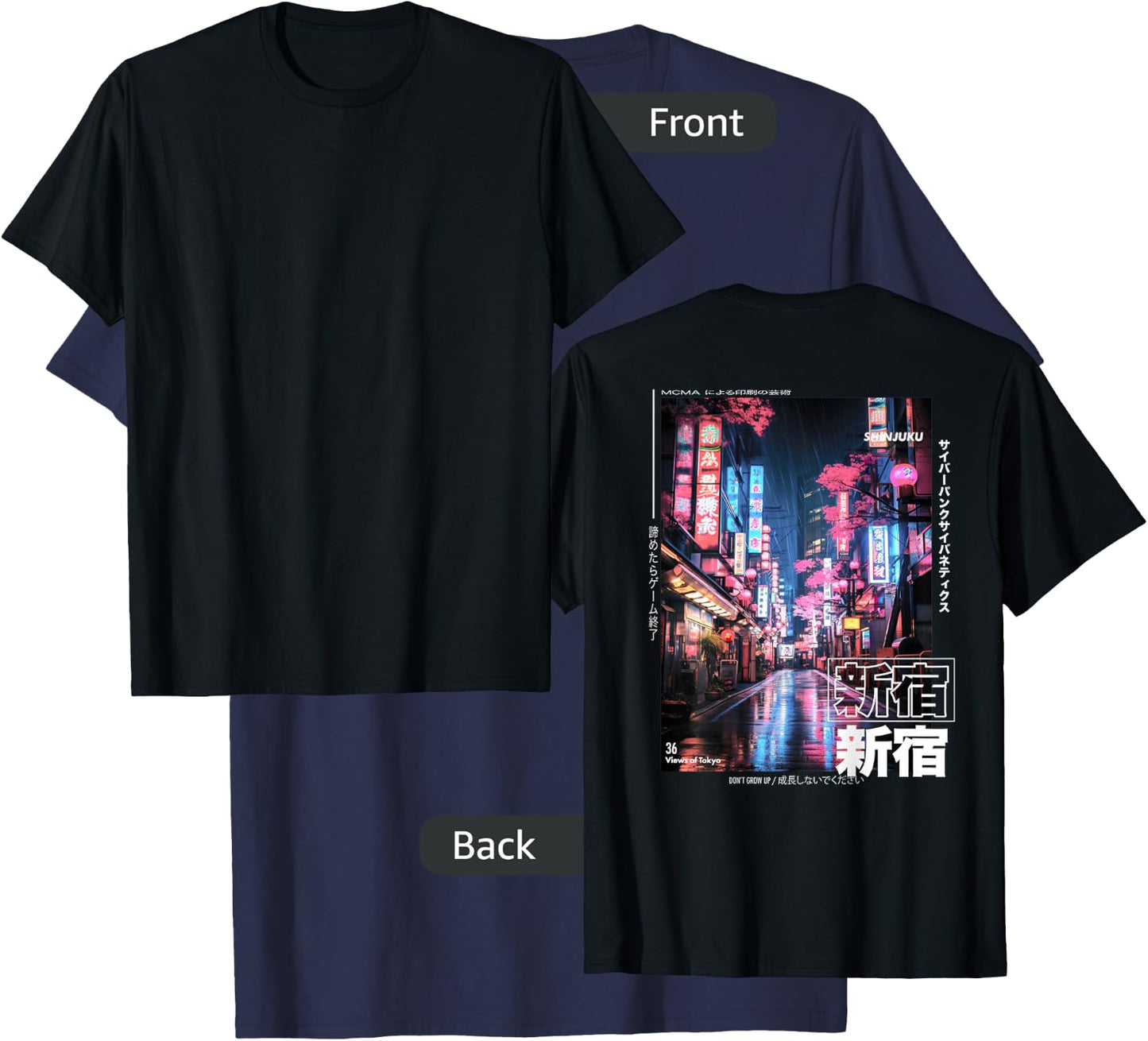 The Art of Print by MCMA - Digitally Enhanced Art Japanese Streetwear Retro Aesthetic Shinjuku Tokyo BACKPRINT T-Shirt - T-Shirt | Navy