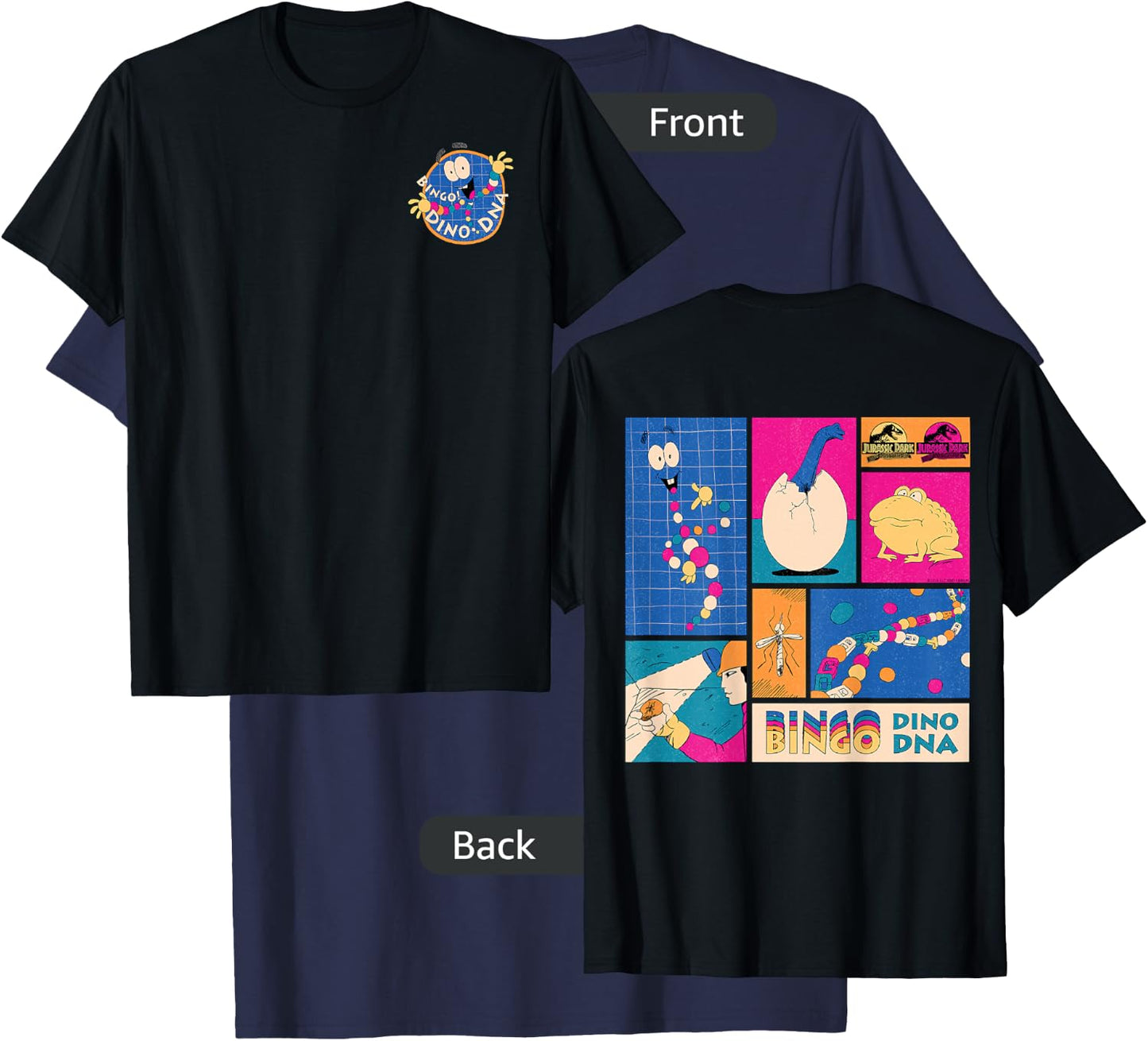Jurassic Park 30th Anniversary Bingo Dino DNA Retro T-Shirt - T-Shirt | Navy
