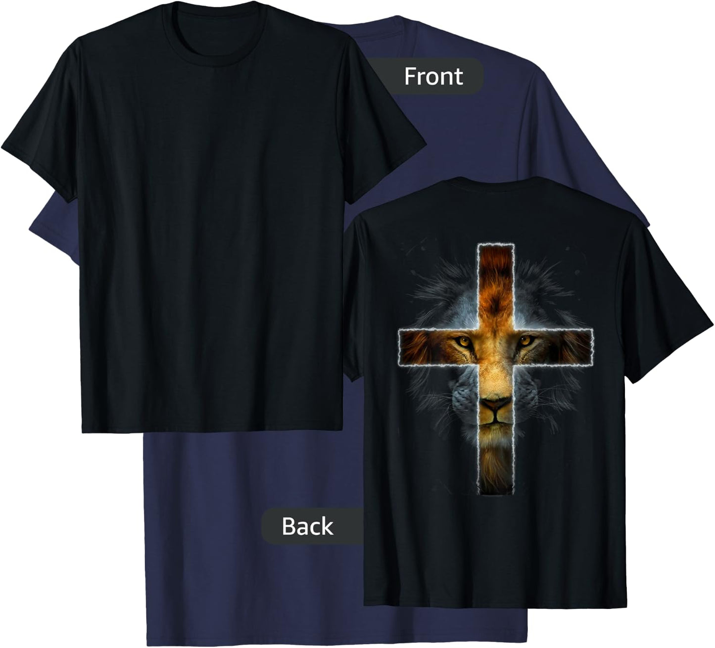 Christian Jesus Lion of Tribe Judah Cross Men Women ON BACK T-Shirt - T-Shirt | Navy