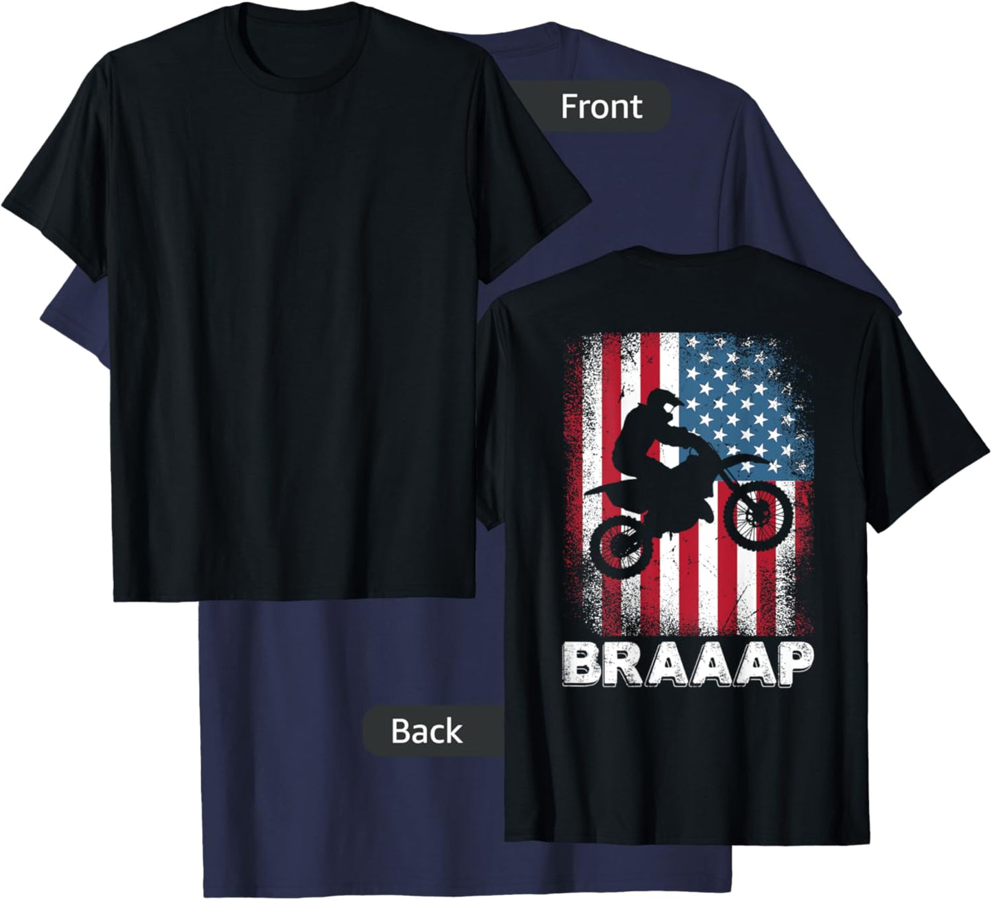 Vintage Motocross Dirt Bike Motorcycle USA American Flag T-Shirt - T-Shirt | Navy