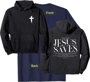 Jesus Saves John 3:16-17 Front and Back Print Christian T-Shirt - T-Shirt | Navy