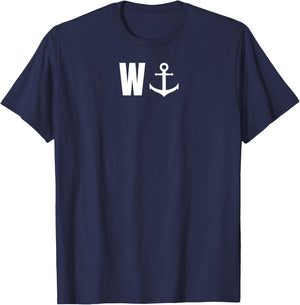 W with anchor, funny anchor, sailor, boat T-Shirt - T-Shirt | Navy