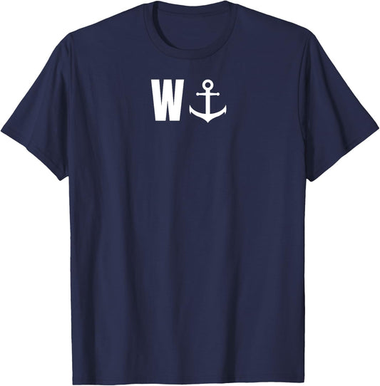 W with anchor, funny anchor, sailor, boat T-Shirt - T-Shirt | Navy