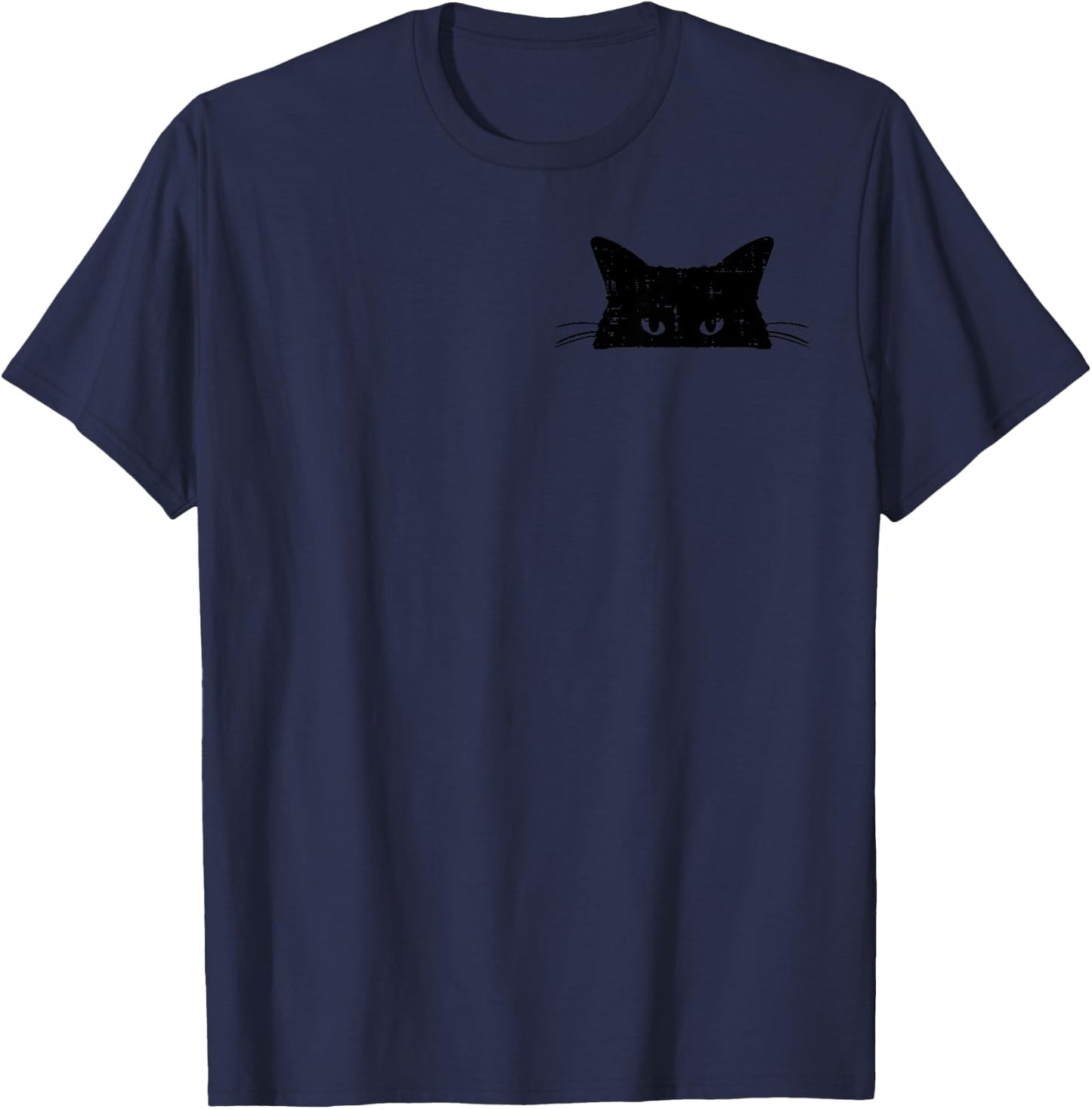 Peeking Black Cat Pocket Cute Men Women Kids Boys Girls T-Shirt - T-Shirt | Navy