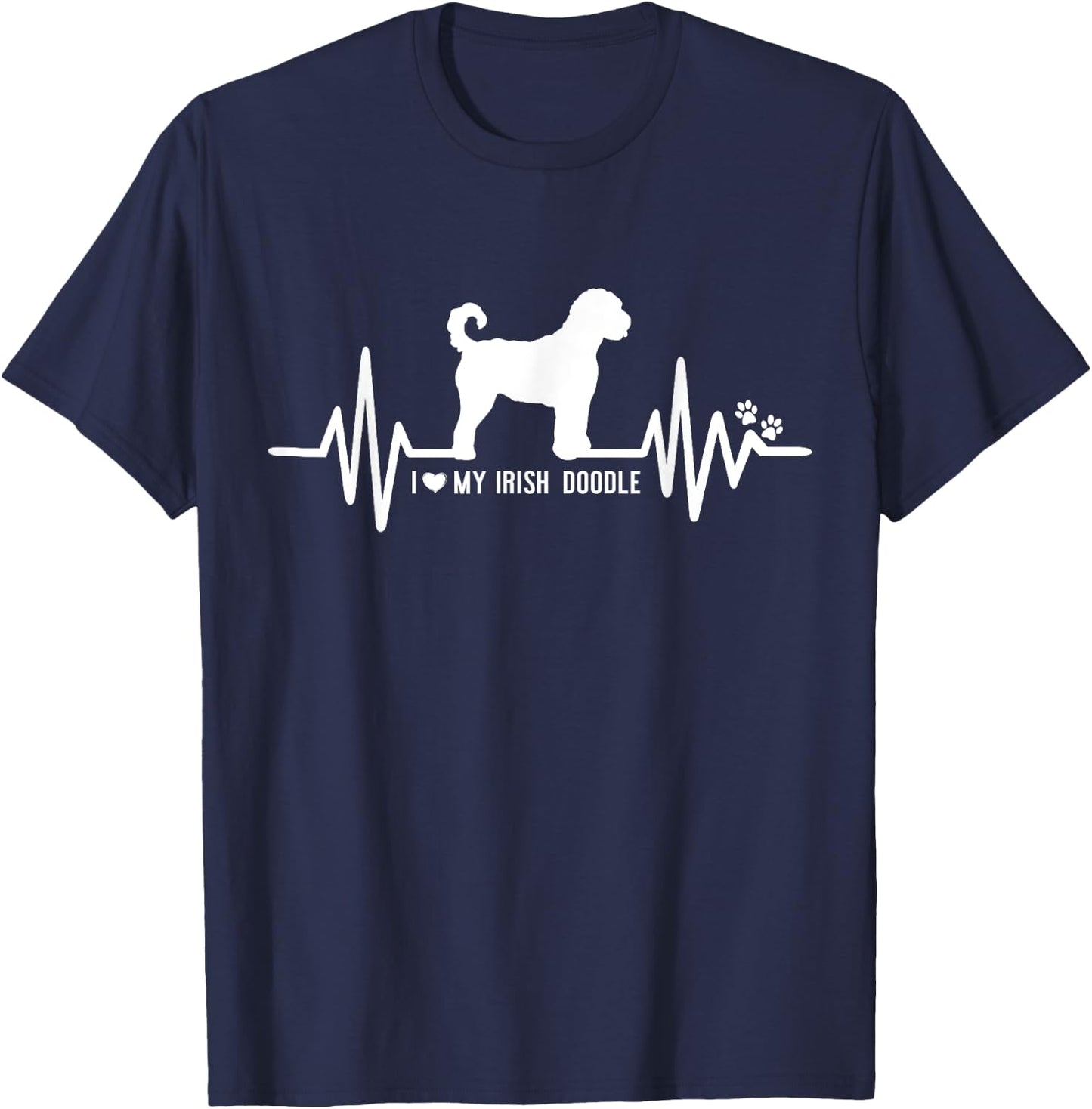 Irish Doodle Heart Beat EKG Pulse Design For Dog Lovers Women Kids T-Shirt - T-Shirt | Navy