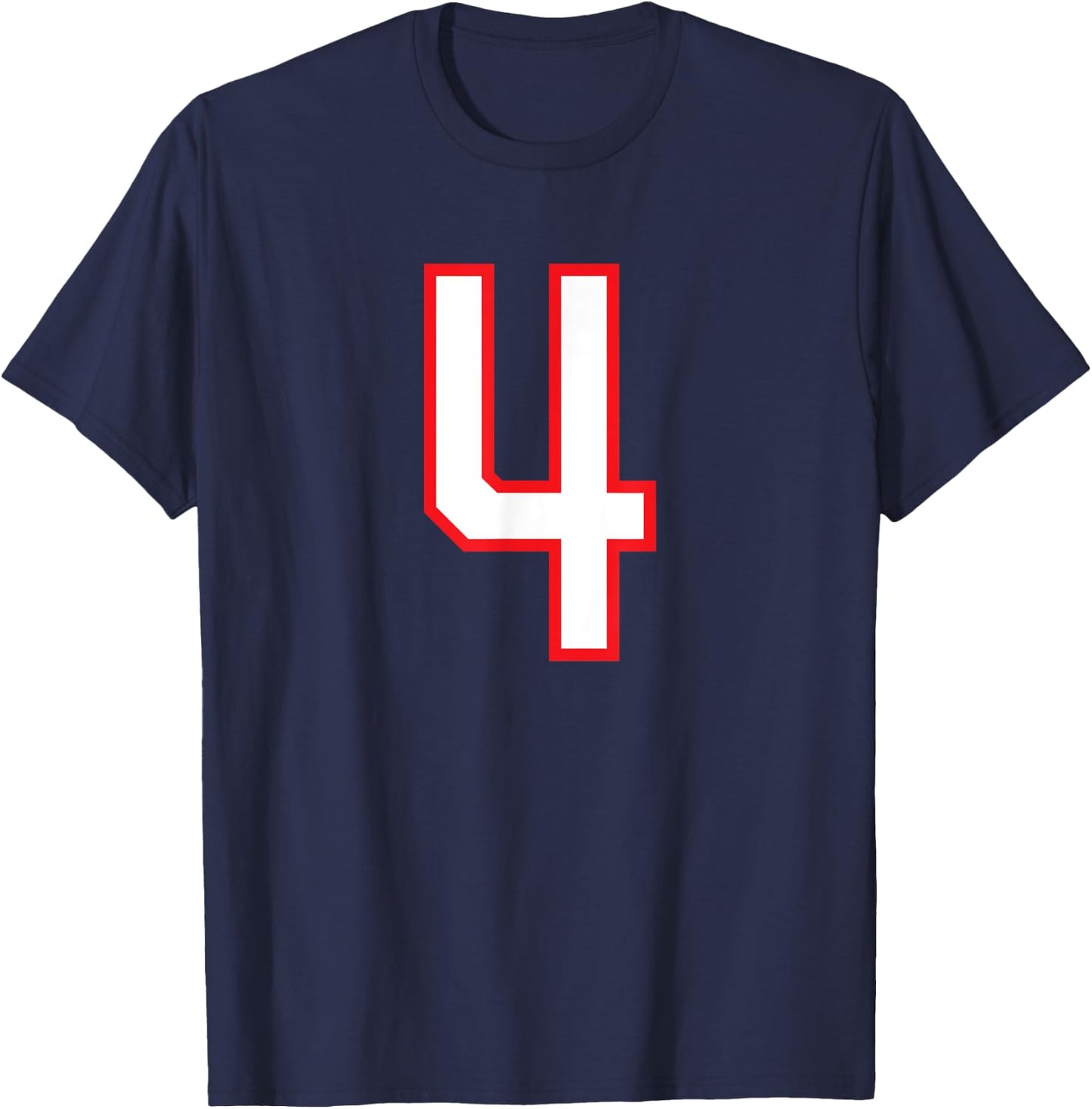 Number #4 White Red Varsity Number T-Shirt - T-Shirt | Navy