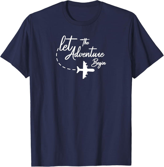 Let The Adventure Begin inspirational Airplane Travel Mode T-Shirt - T-Shirt | Navy