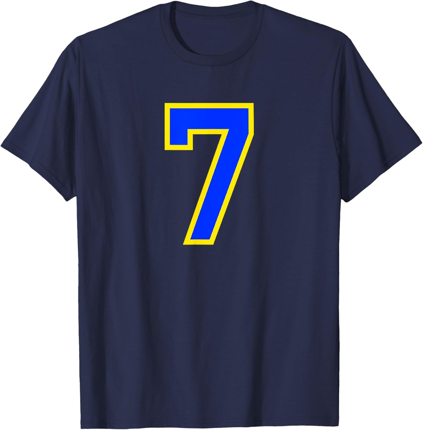 Number #7 Sport Blue Yellow Number T-Shirt - T-Shirt | Navy