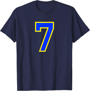 Number #7 Sport Blue Yellow Number T-Shirt - T-Shirt | Navy