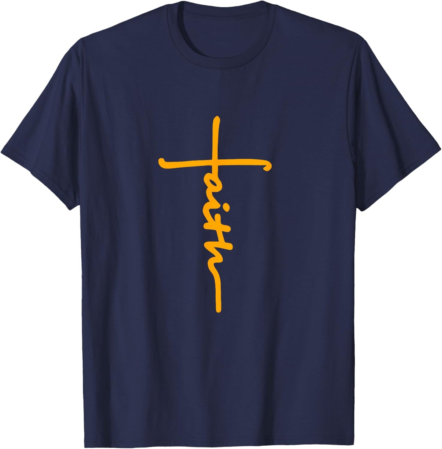 Christian Faith Cross Orange Believers Christians Religious T-Shirt - T-Shirt | Navy