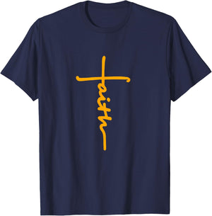 Christian Faith Cross Orange Believers Christians Religious T-Shirt - T-Shirt | Navy