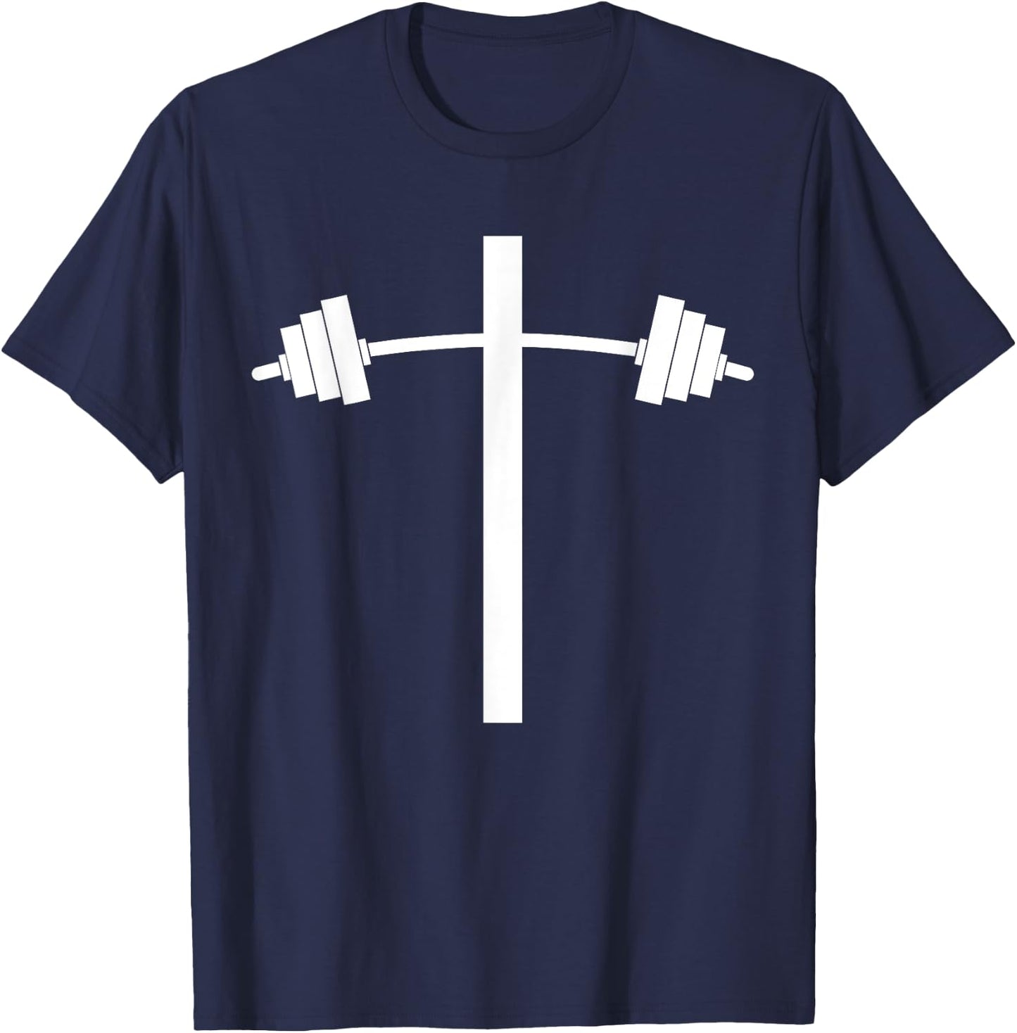 Barbell Dumbbell Cross Christian Jesus Gym Workout Lifting T-Shirt - T-Shirt | Navy