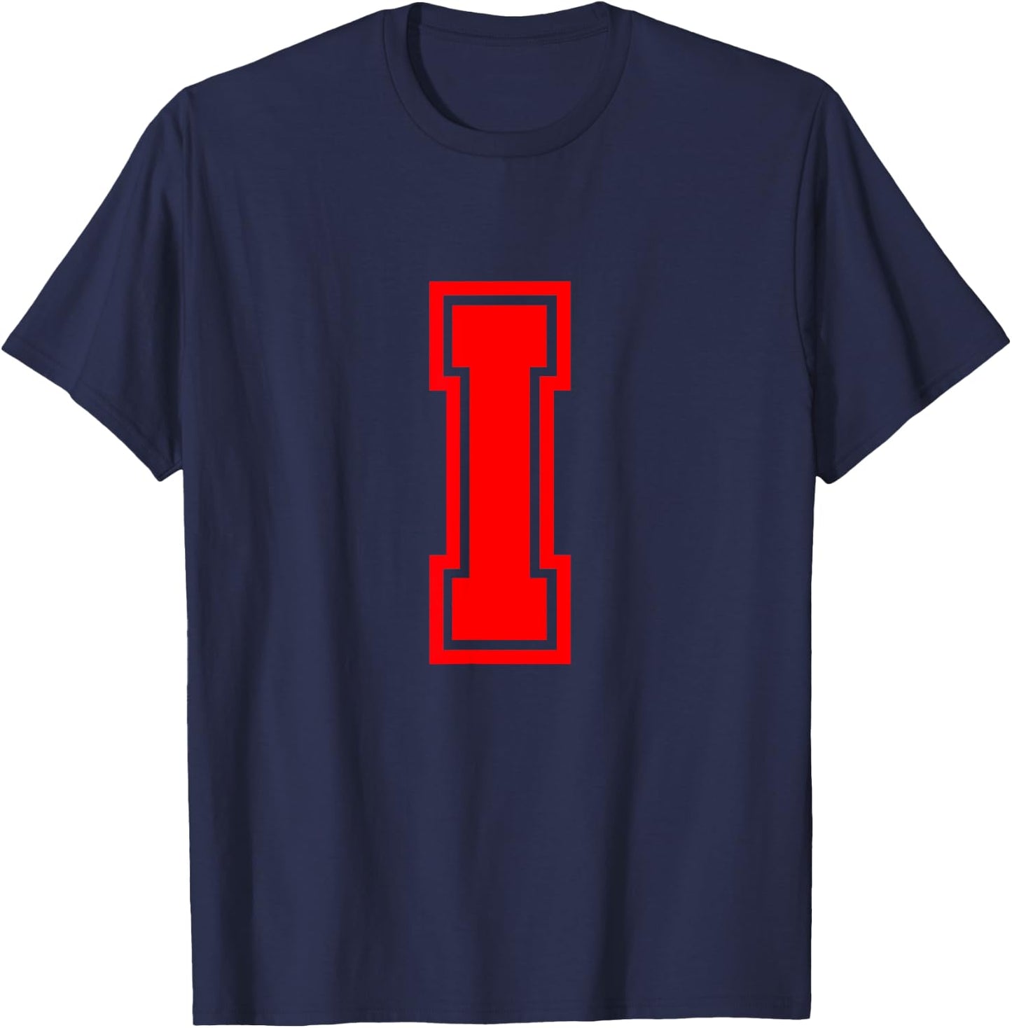 Letter I Red Monogram Initial T-Shirt - T-Shirt | Navy