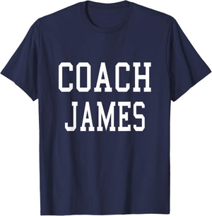 Coach JAMES Custom Football Soccer Baseball Team T-Shirt - T-Shirt | Navy