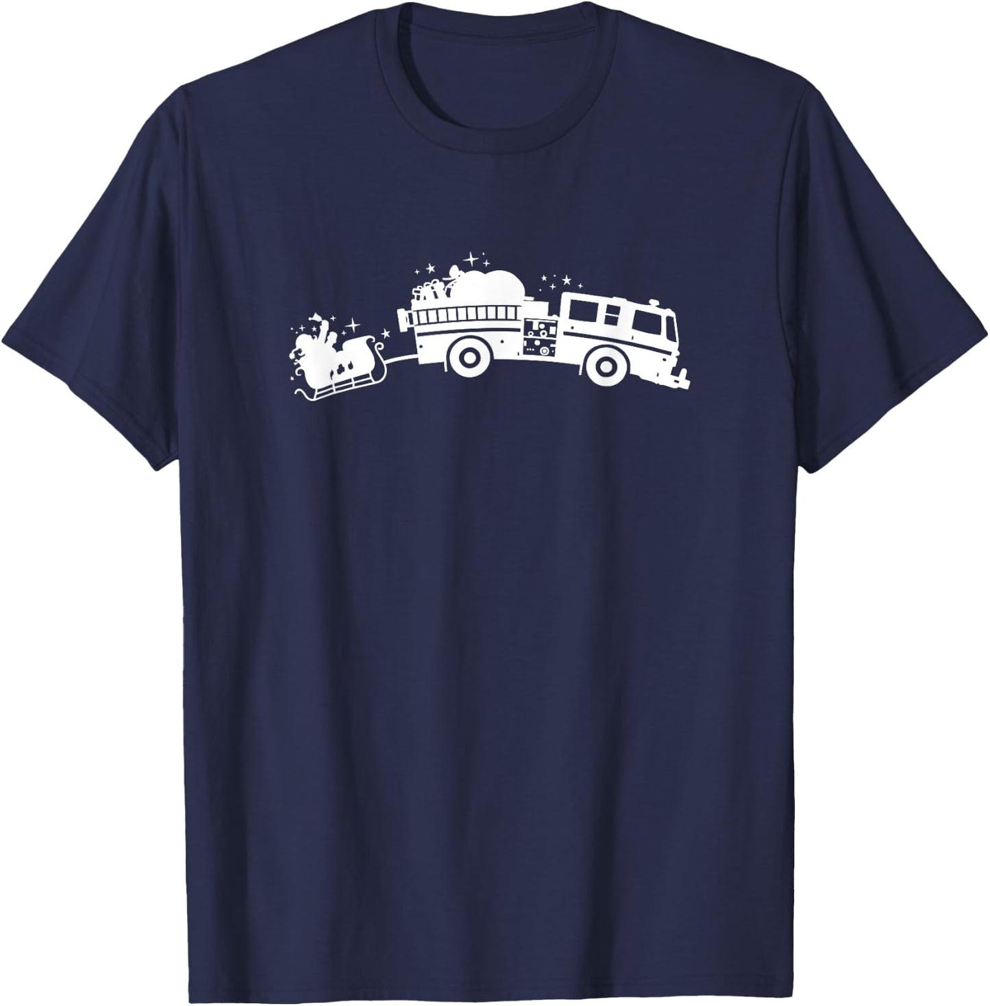 Fire Engine Santa Claus Fireman Christmas T-Shirt - T-Shirt | Navy
