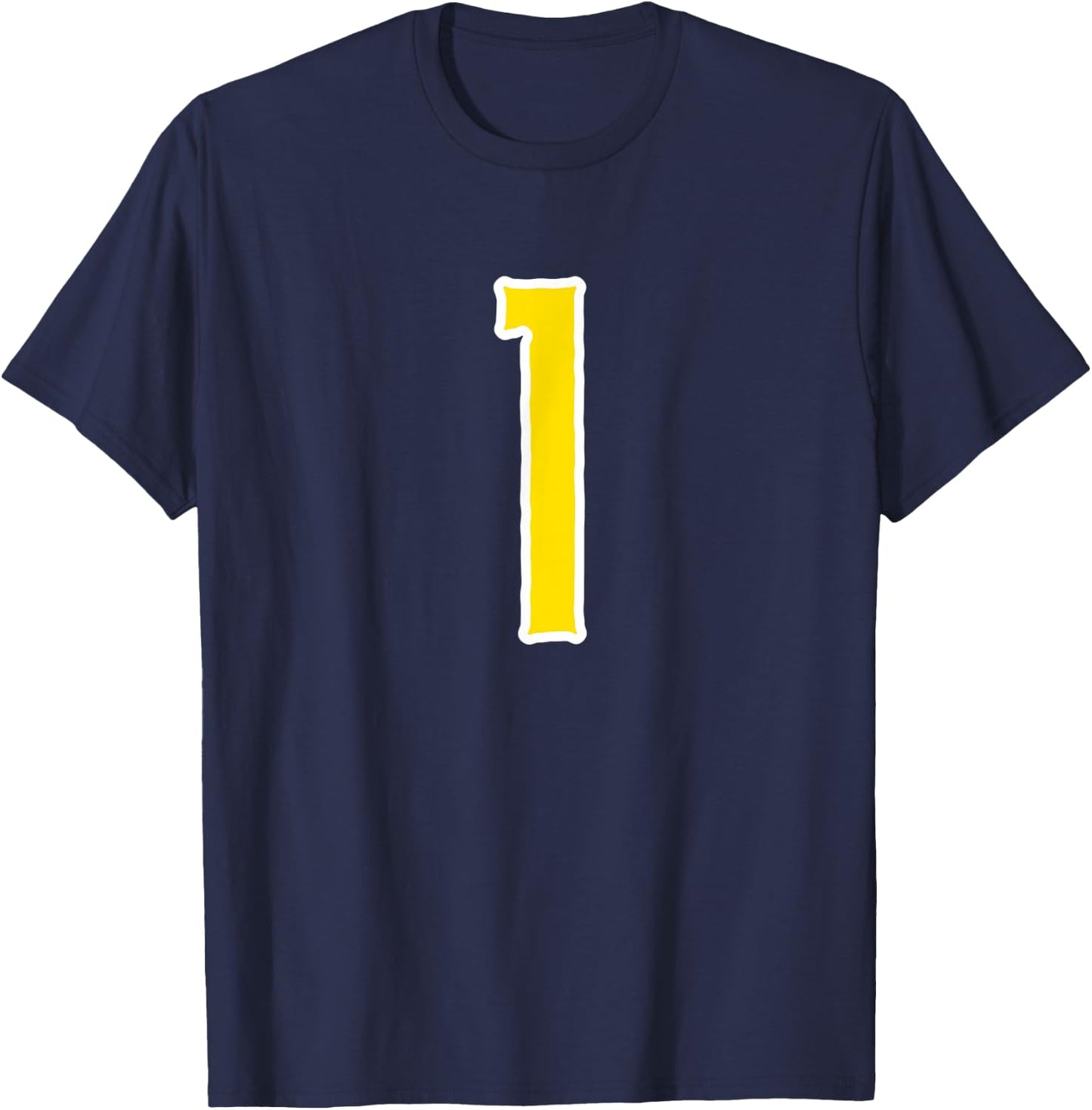 1 Jersey Yellow White Sports Team Jersey Number T-Shirt - T-Shirt | Navy