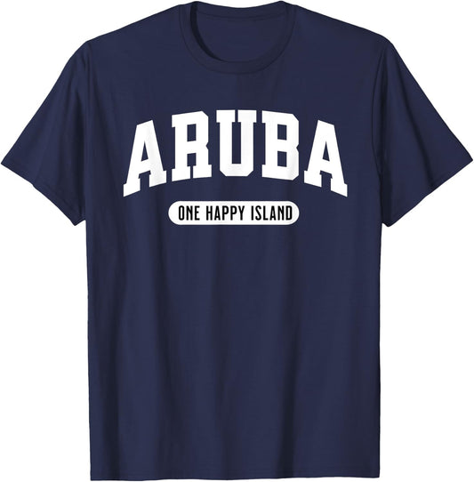 One Happy Island Aruba College Style New T-Shirt - T-Shirt | Navy