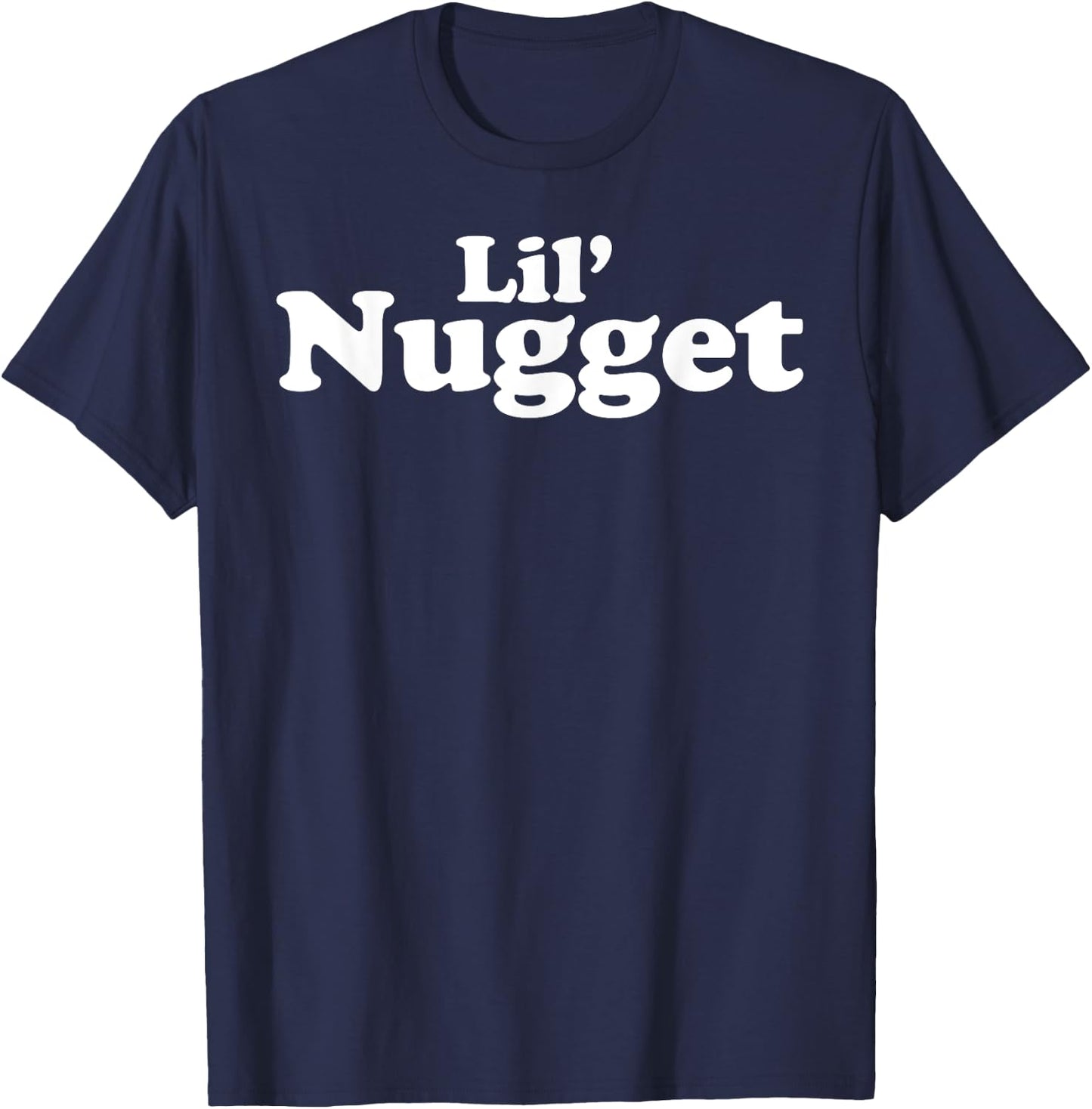 Miftees Chicken Nugget Lil' Nugget Black -Adults Small Classic Fit Letter Print T-Shirt - T-Shirt | Navy