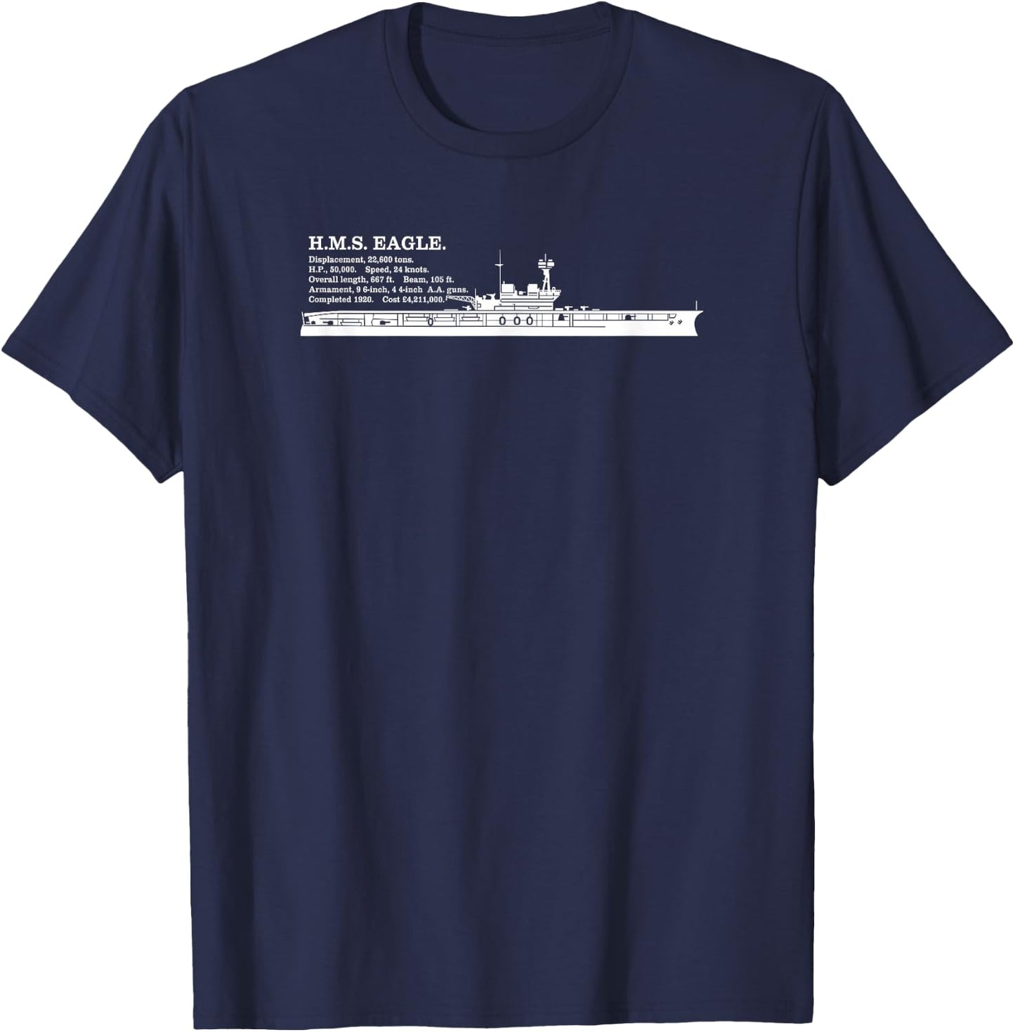 HMS Eagle British WW2 Aircraft Carrier Infographic T-Shirt - T-Shirt | Navy