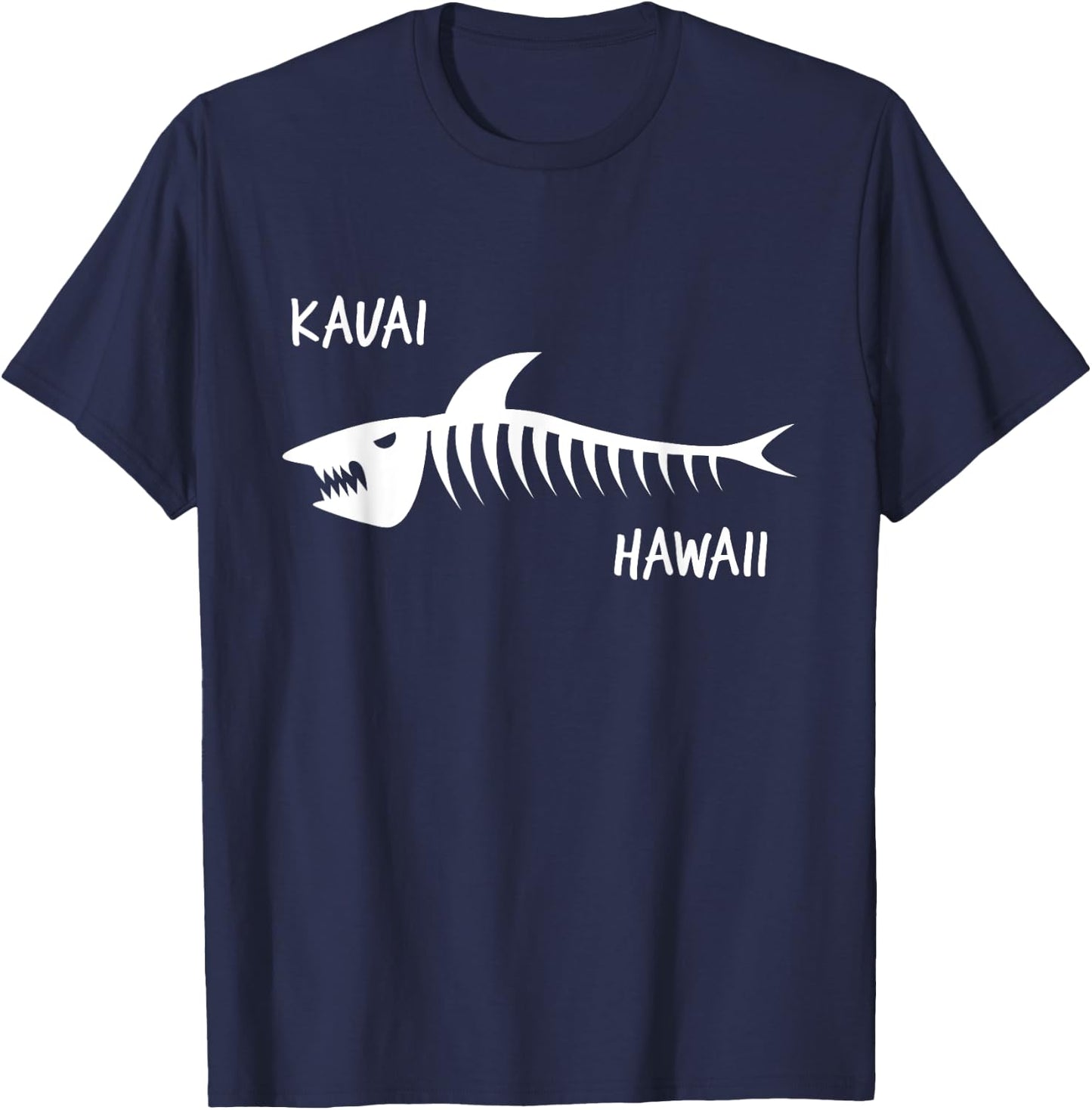 Kauai Hawaii Shark Skeleton White Print T-Shirt - T-Shirt | Navy