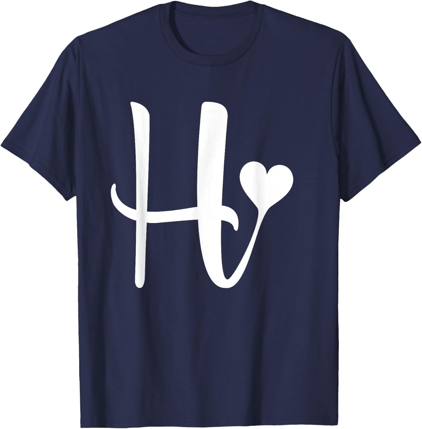white letter H monogram initial minimalist heart graphic T-Shirt - T-Shirt | Navy
