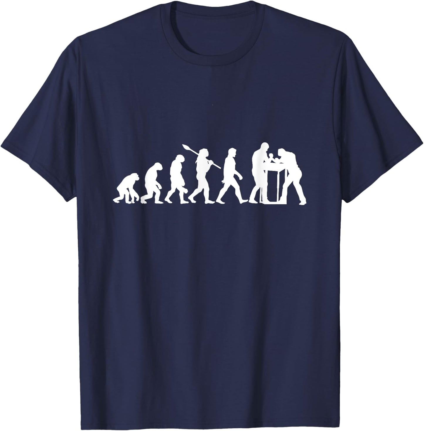 Funny Arm Wrestling Gift Arm Wrestling Evolution - Black, -Adults, Short Sleeve, , Small, Modern, Black T-Shirt - T-Shirt | Navy
