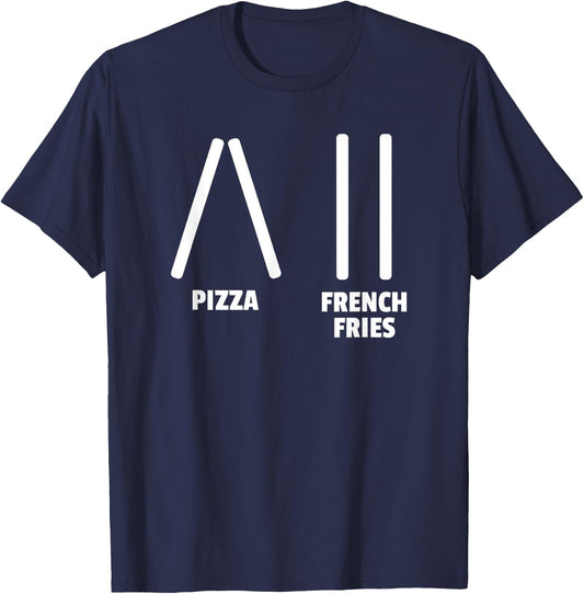 Funny Pizza & French Fries Ski Instructor or Skier Gift T-Shirt - T-Shirt | Navy