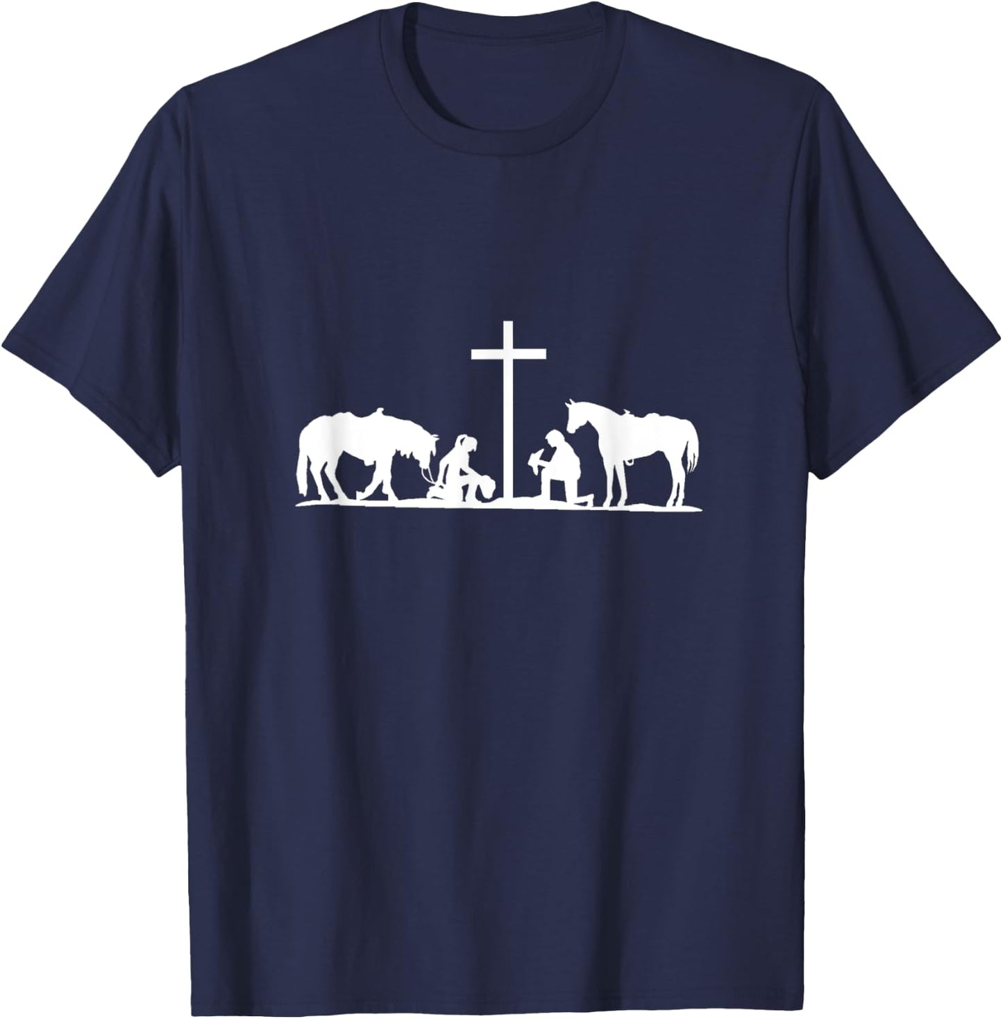 Christian Western horses cowhands praying Cross. Christian T-Shirt - T-Shirt | Navy