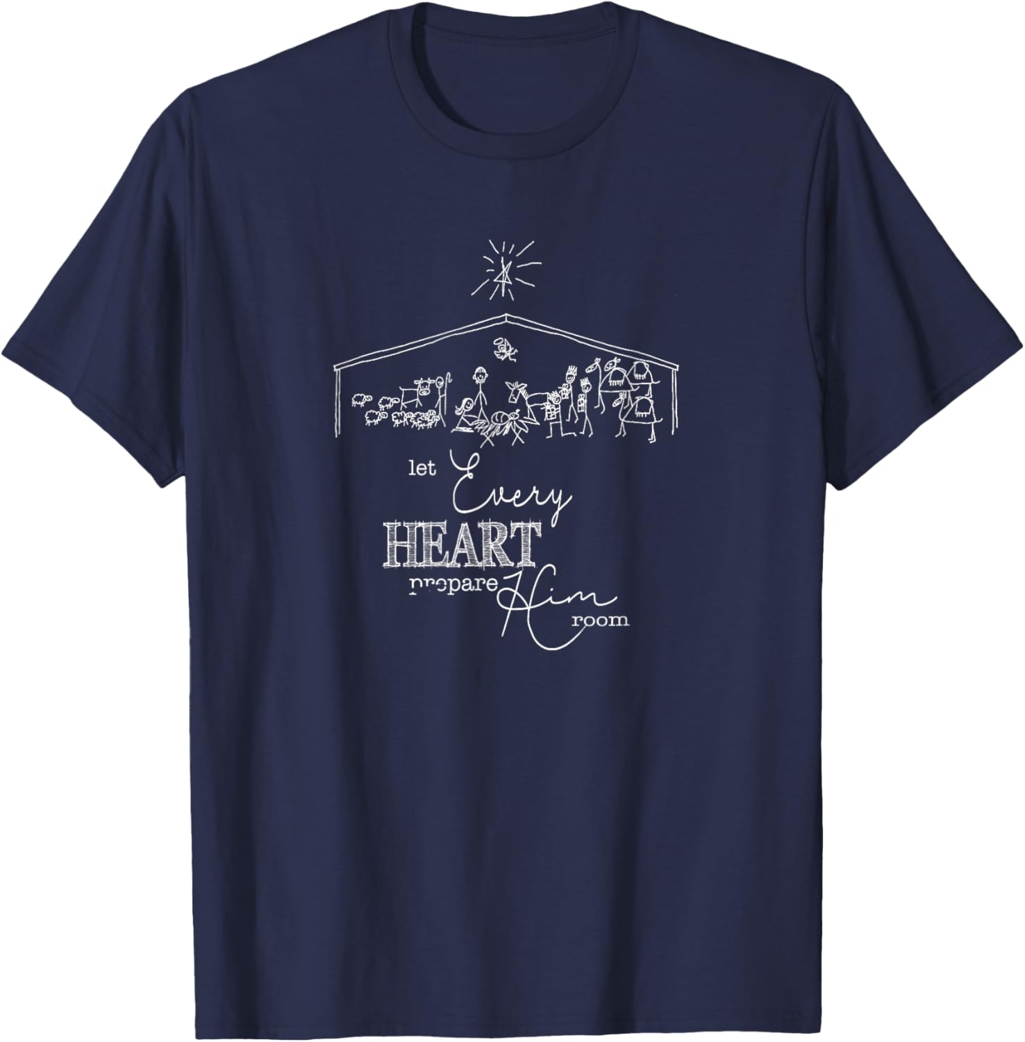 Let Every Heart Prepare Him Room Christmas Nativity T-Shirt - T-Shirt | Navy