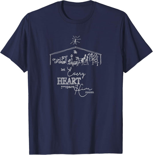 Let Every Heart Prepare Him Room Christmas Nativity T-Shirt - T-Shirt | Navy