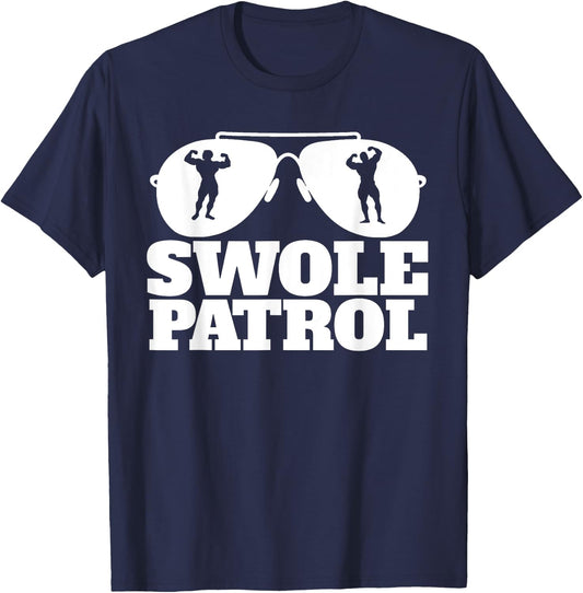 Miftees Swole Swole Patrol Funny Weightlifting - Black, -Adults, Small, Short Sleeve, Classic Fit, Cotton 60% Polyester 40% T-Shirt - T-Shirt | Navy