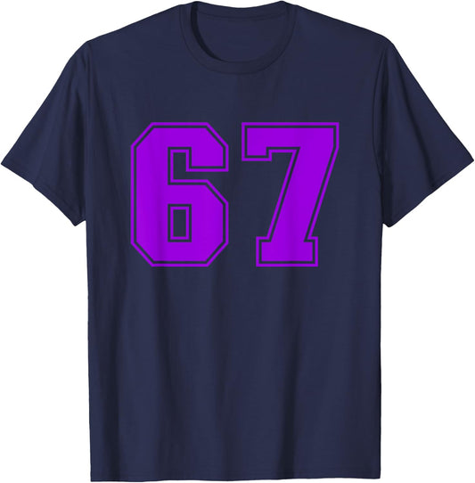 Number #67 Purple Sports Team Varsity Number T-Shirt - T-Shirt | Navy