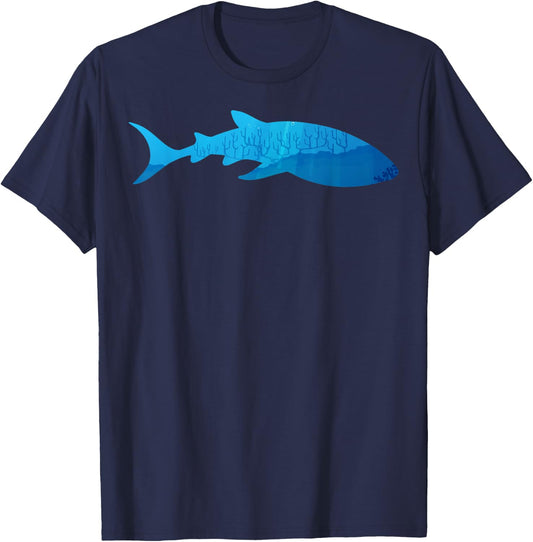 Animal Lover in the Nature with Silhouette of Whale Shark T-Shirt - T-Shirt | Navy