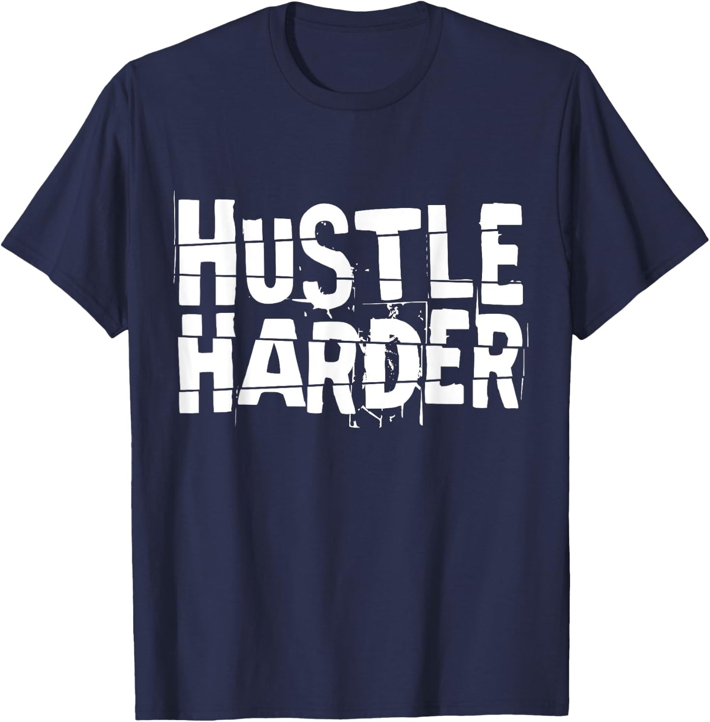 Motivational Quote CEO Entrepreneur Gifts by DMTRY Hustle Harder -Adults Black Cotton Blend Modern Short Sleeve Small T-Shirt - T-Shirt | Navy
