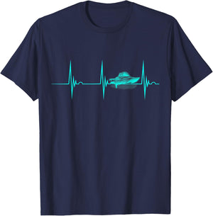 Motor Boating Boater Drag Boat Racing Heartbeat EKG Pulse T-Shirt - T-Shirt | Navy