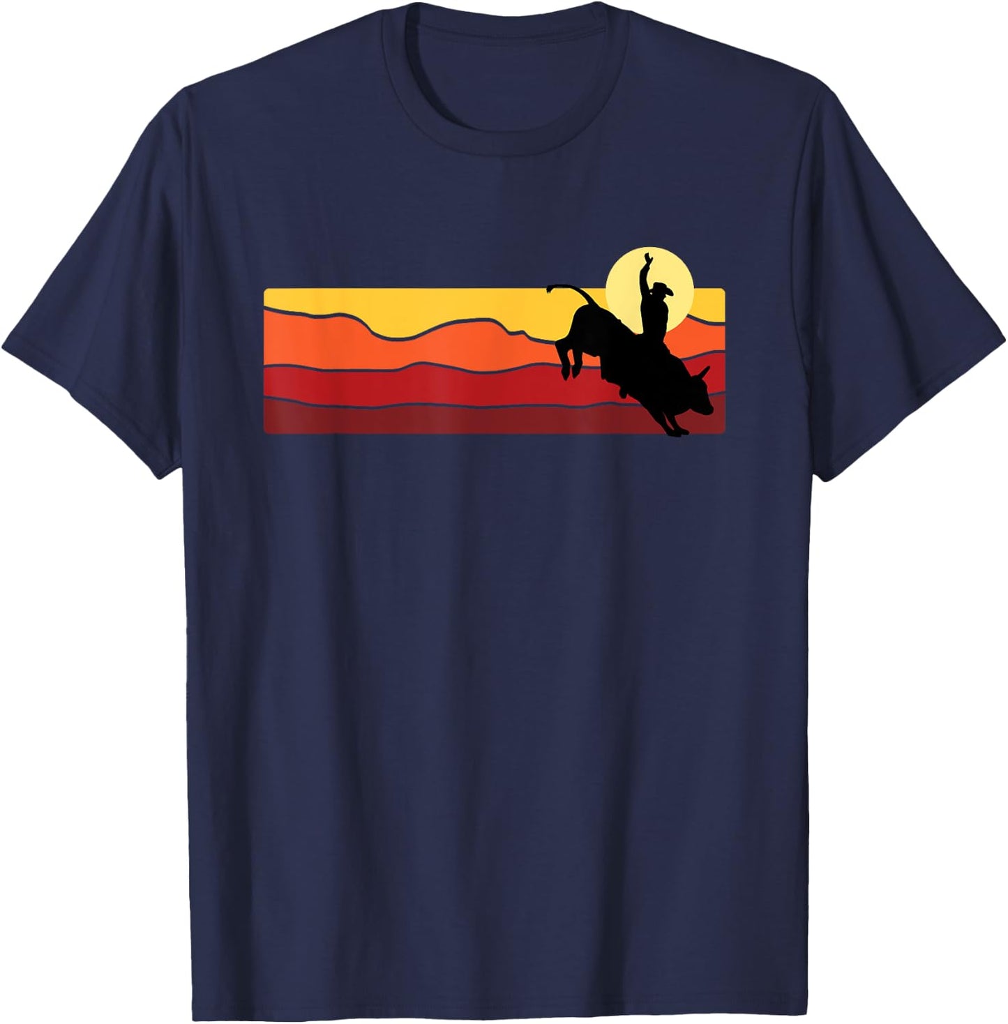 Bull Riding Rodeo Cowboy Country Western Retro T-Shirt - T-Shirt | Navy